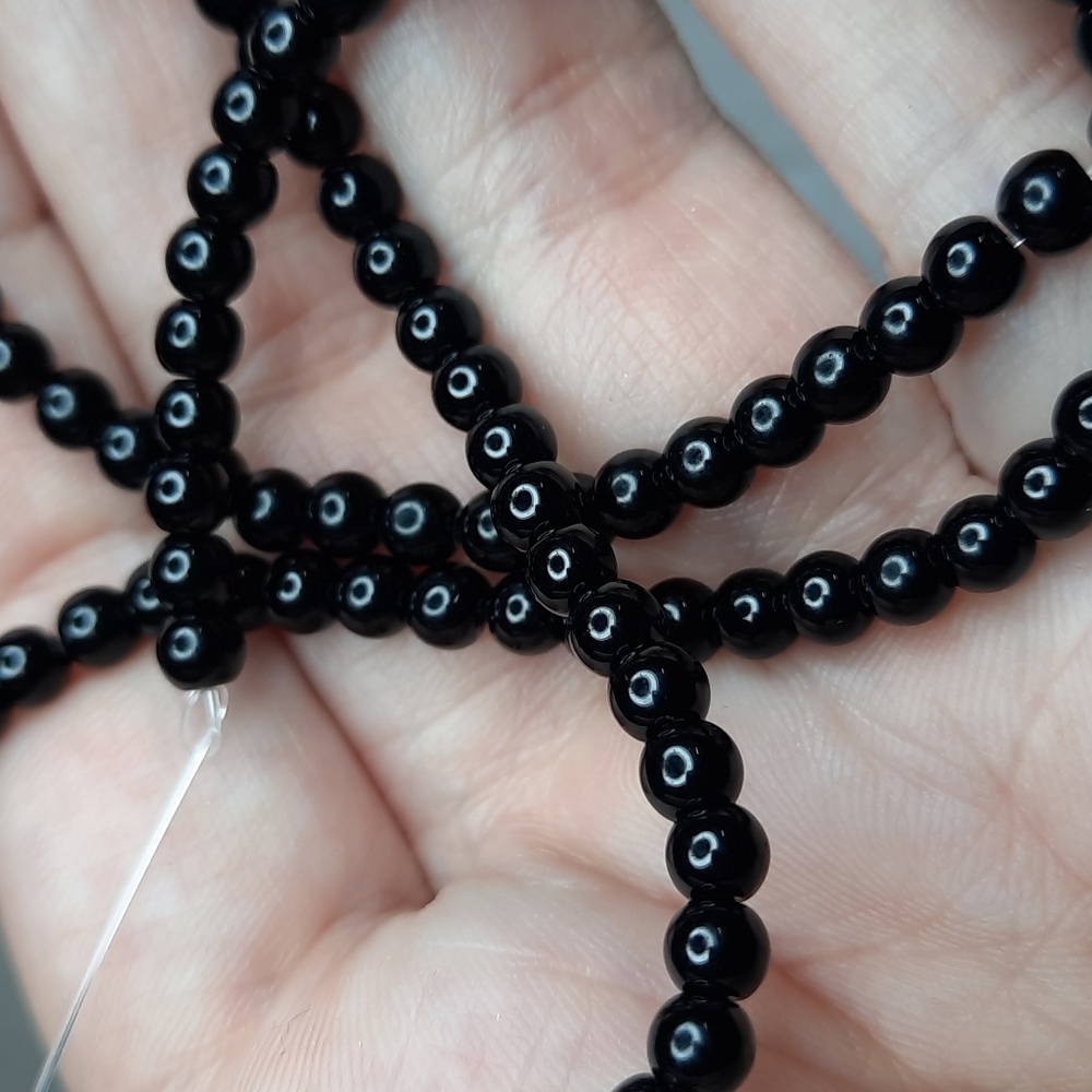 #3- 4mm Black Glass 15-inch Strand - Picture 2 of 4